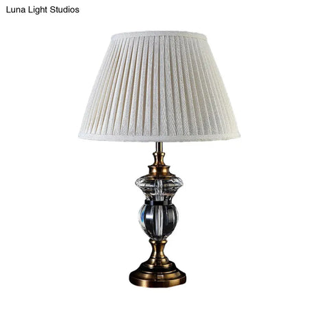 Rural Crystal Nightstand Light: Pleated Shade Living Room Table Lamp (Blue Light Purple Beige)