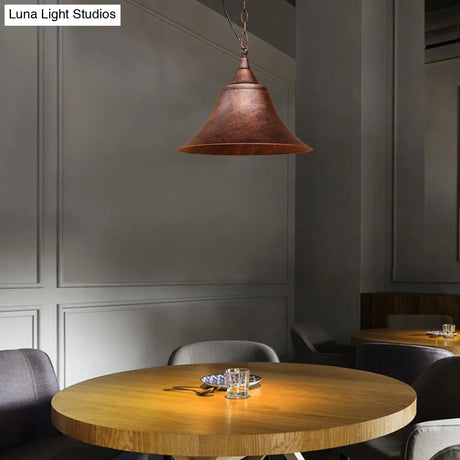 Rust Finish Bell Pendant Light - Farmhouse Style Wrought Iron 1-Bulb Restaurant Ceiling Mount