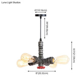 Rust Finish Water Pipe Chandelier - Industrial 4-Light Fixture With Edison Bulbs For Bar Cafe Shop