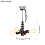 Rust Finish Water Pipe Chandelier - Industrial 4-Light Fixture With Edison Bulbs For Bar Cafe Shop