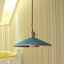 Rustic 1-Light Hanging Pendant Lamp In Blue/Red/Silver For Dining Room - Saucer Shade Iron Design