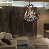 Rustic 4-Light Wrought Iron Chandelier Pendant With Crystal Deco For Restaurants