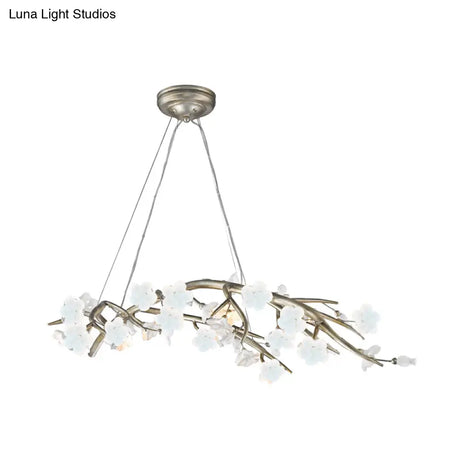 Rustic 9-Light Flower Chandelier In Silver - Bedroom Hanging Lamp Kit