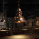Rustic Barn Pendant Light With One Hanging Wrought Iron Fixture And Hole Design In Weathered Copper
