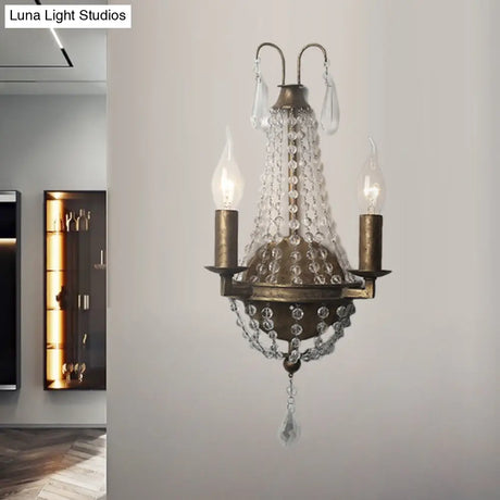 Rustic Beaded Wall Mounted Lighting - 2/3 Light Metallic Sconce Fixture For Bedroom Sizes: 8/10/12 W