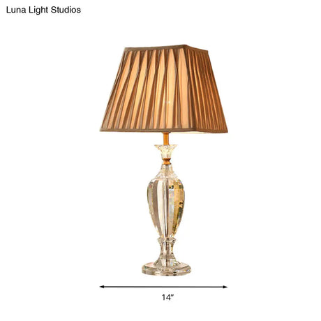 Rustic Beige Fabric Table Lamp With Pleated Shade And Crystal Urn Base - 1-Light Night Light