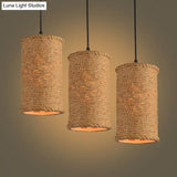 Rustic Beige Pendant Lights For Restaurant: Vintage Rope Cylinder Design