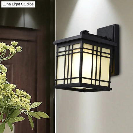 Rustic Black Aluminum Wall Sconce With Opal Glass Shade - Open Bottom Design