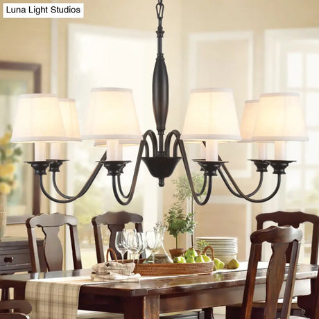 Rustic Black Candle Chandelier With Tapered Fabric Shade Perfect Hanging Light For Restaurants