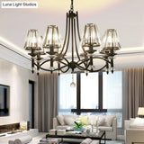Rustic Black Conical Hanging Lamp With Faceted Clear Crystal Prisms - Bedroom Chandelier