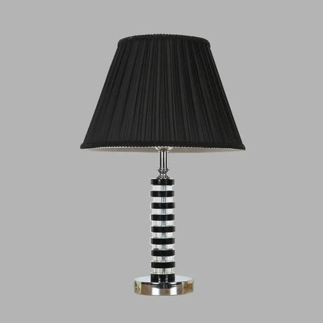 Rustic Black Fabric Table Lamp With Crystal Deco - Perfect For Bedroom Décor