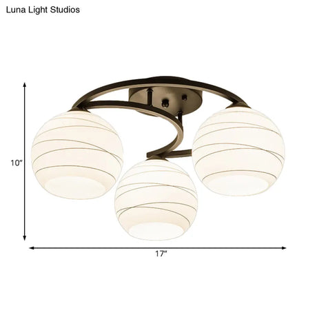 Rustic Black Glass Orb Semi Flush Mount Light: 3/6 Lights Ceiling Fixture For Dining Room