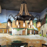 Rustic Black Metal Chandelier With 7/9 Cylinder Cage Heads And Rope Suspension 9 /