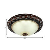 Rustic Bowl White Glass Flush Mount Lamp With Rose Pattern Trim - 2/3-Bulb Light Fixture (12/15.5 W)
