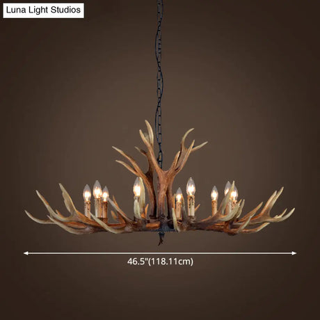 Rustic Brown Resin Antler Chandelier Ceiling Light With Candle Design - Authentic Look