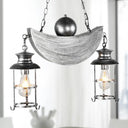 Rustic Caged Shade Island Lamp With Clear Glass - Antique Brass/Aged Silver Aged