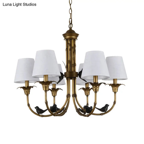 Rustic Cone Fabric Hanging Chandelier - White 3/6/8 Lights Suspension Pendant For Living Room