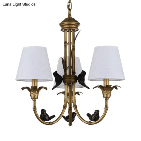 Rustic Cone Fabric Hanging Chandelier - White 3/6/8 Lights Suspension Pendant For Living Room