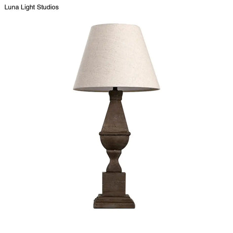 Rustic Countryside Night Light: Brown Conic Fabric 1-Bulb Table Lamp With Resin Base