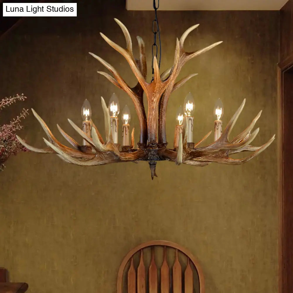 Rustic Countryside Stag Antler Chandelier - 6/8/10 Lights Pendant Fixture In Brown Resin For