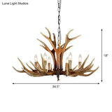 Rustic Countryside Stag Antler Chandelier - 6/8/10 Lights Pendant Fixture In Brown Resin For