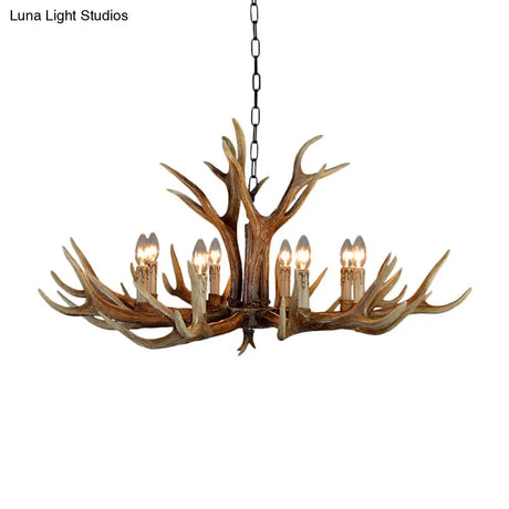 Rustic Countryside Stag Antler Chandelier - 6/8/10 Lights Pendant Fixture In Brown Resin For