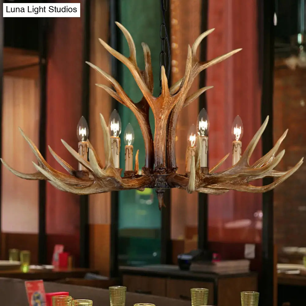 Rustic Countryside Stag Antler Chandelier - 6/8/10 Lights Pendant Fixture In Brown Resin For