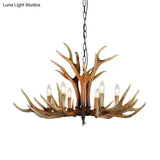 Rustic Countryside Stag Antler Chandelier - 6/8/10 Lights Pendant Fixture In Brown Resin For