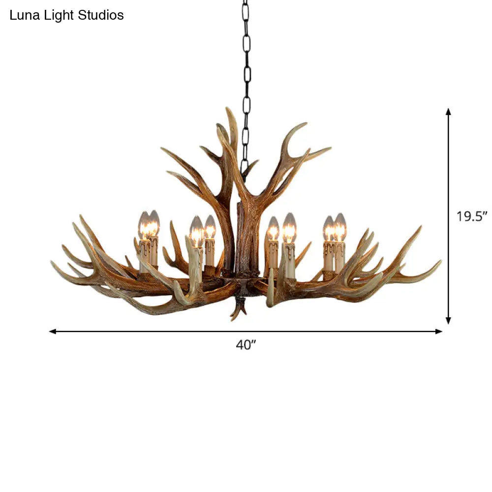 Rustic Countryside Stag Antler Chandelier - 6/8/10 Lights Pendant Fixture In Brown Resin For