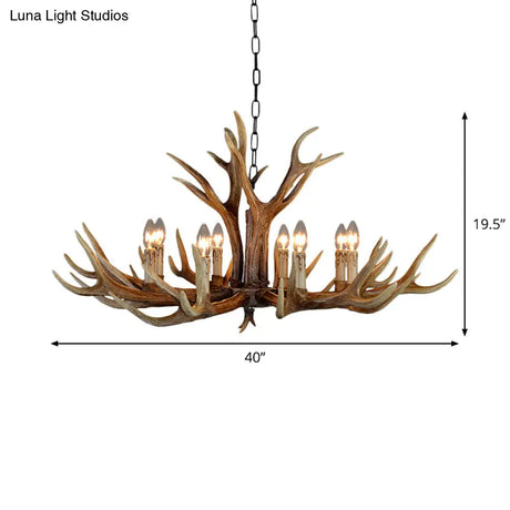 Rustic Countryside Stag Antler Chandelier - 6/8/10 Lights Pendant Fixture In Brown Resin For