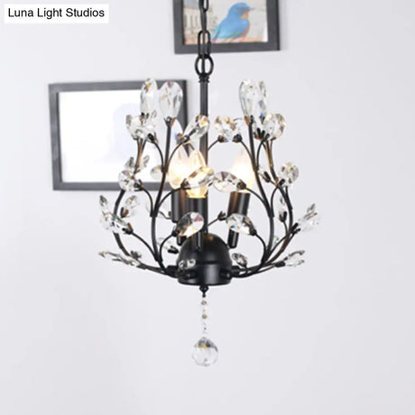 Rustic Crystal Chandelier - Branch Design 3-Bulb Hanging Lamp For Foyer