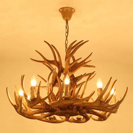 Rustic Deer Horn Candle Chandelier: Vintage Resin Decorative Lighting For Living Room Villa And