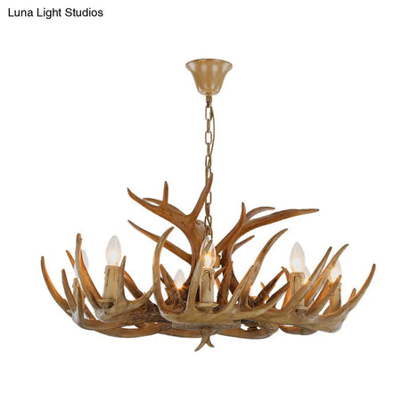 Rustic Deer Horn Candle Chandelier: Vintage Resin Decorative Lighting For Living Room Villa And