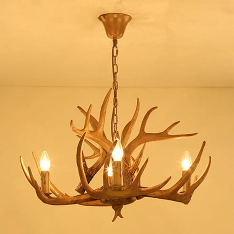 Rustic Deer Horn Candle Chandelier: Vintage Resin Decorative Lighting For Living Room Villa And
