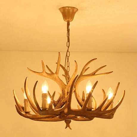 Rustic Deer Horn Candle Chandelier: Vintage Resin Decorative Lighting For Living Room Villa And