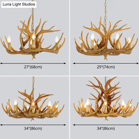 Rustic Deer Horn Candle Chandelier: Vintage Resin Decorative Lighting For Living Room Villa And