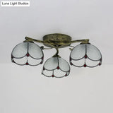 Rustic Dome Ceiling Fixture - Beige/Yellow-Blue/Clear/Blue Glass Flush Mount 3 Lights Living Room