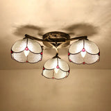 Rustic Dome Ceiling Fixture - Beige/Yellow-Blue/Clear/Blue Glass Flush Mount 3 Lights Living Room
