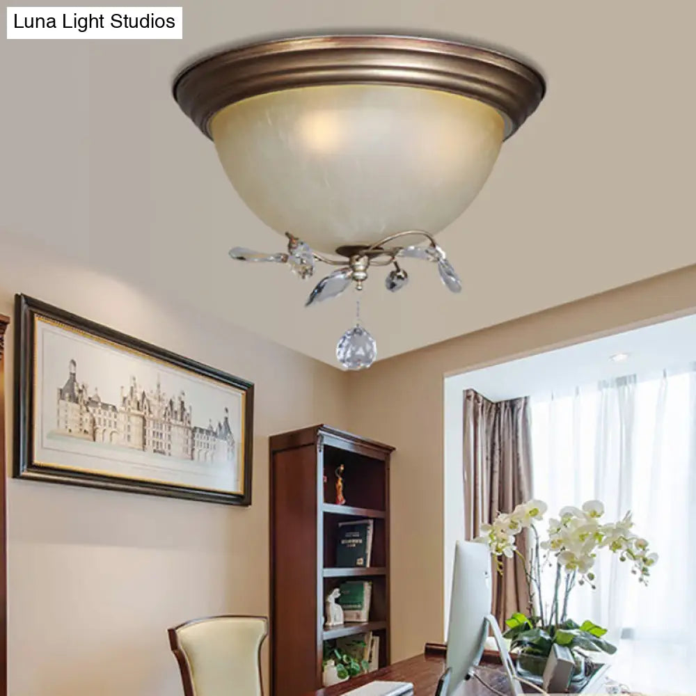 Rustic Dome Ceiling Fixture with Crystal Drop and 3 Glass Shade Lights ...
