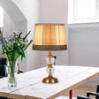 Rustic Drum Night Light Single Bulb Fabric Table Lamp In Beige For Bedroom With Crystal Accent