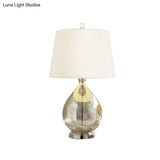 Rustic Fabric Table Light 1 Night Lighting With Teardrop Pedestal White/Coffee/Gray Perfect For