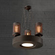 Rustic Farmhouse Cylindrical Chandelier Light With Mesh Shade - 3 Bulb Iron Ceiling Fixture Rust