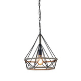 Rustic Flared Pendant Lamp With Natural Rope Suspension - Single-Bulb Light Fixture In Black/Brown
