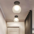 Rustic Flush Mount Ceiling Light With Textured Glass Single Bulb Black Finish 6’/7’/8’ Wide / 6’