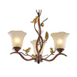 Rustic Frosted Glass Ceiling Chandelier With Bird Flower Shape 3/6/8 Lights - Brown Hanging Fixture