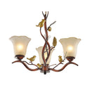 Rustic Frosted Glass Ceiling Chandelier With Bird Flower Shape 3/6/8 Lights - Brown Hanging Fixture