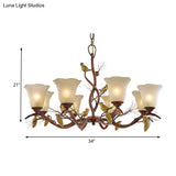 Rustic Frosted Glass Ceiling Chandelier With Bird Flower Shape 3/6/8 Lights - Brown Hanging Fixture
