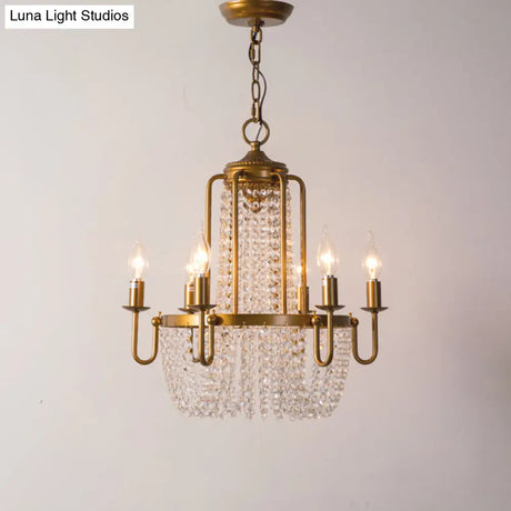 Rustic Gold Candle Style Chandelier - Crystal Octagons & Hanging Pendant For Living Room