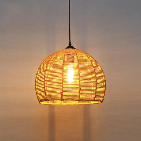 Rustic Hemp Rope Hanging Lamp Vintage Single-Bulb Pendant For Restaurants - Brown / C