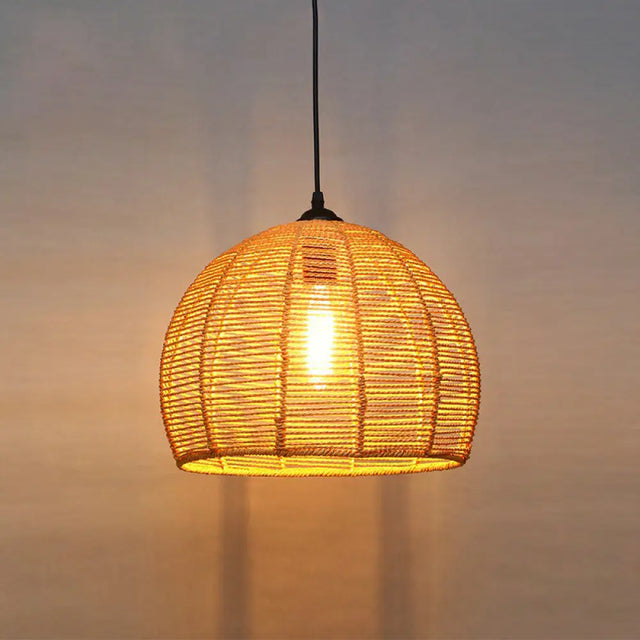 Rustic Hemp Rope Hanging Lamp Vintage Single-Bulb Pendant For Restaurants - Brown / C